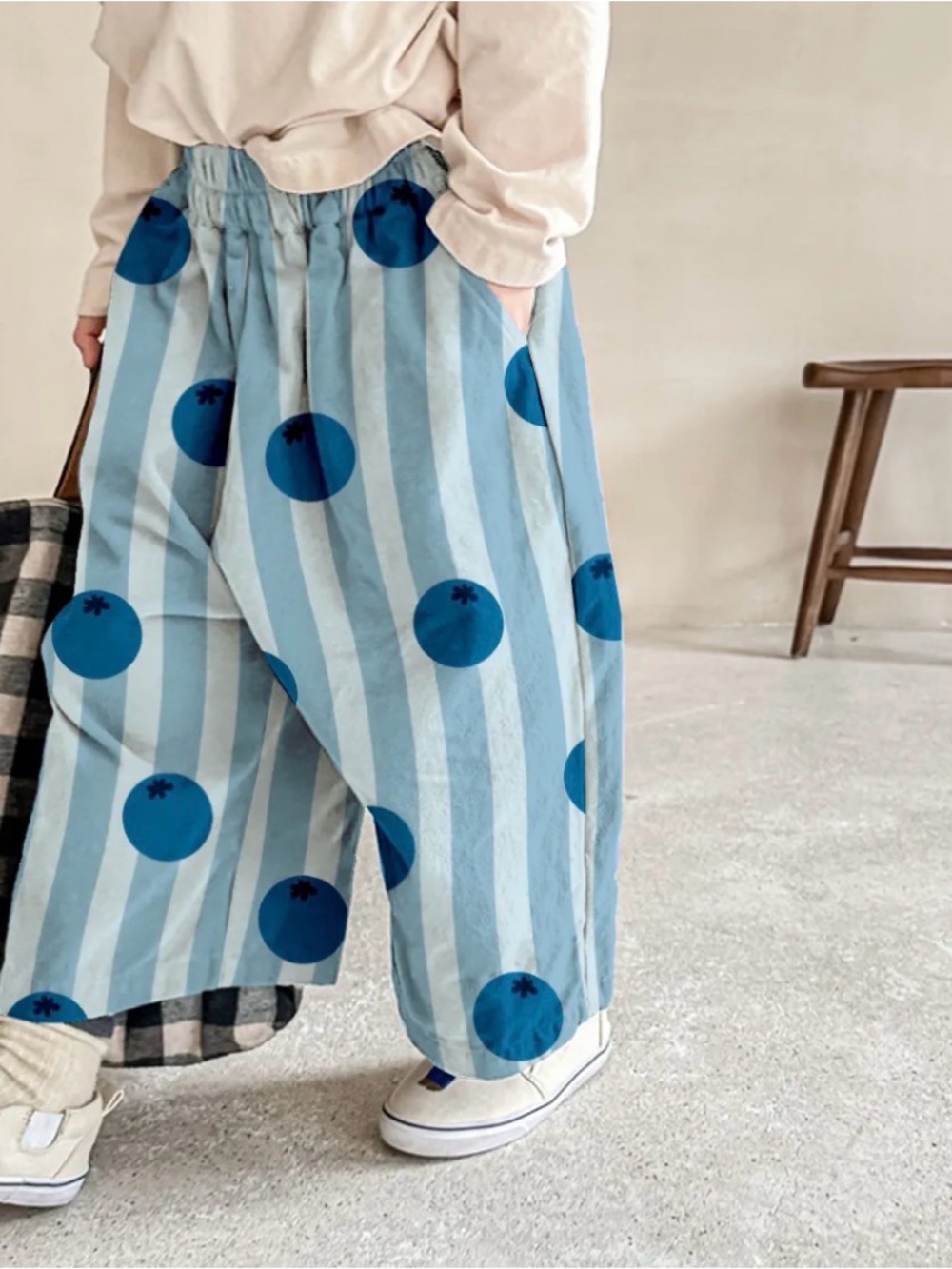 NWT DailyBebe Wide Leg Stripe Pants with Blueberry Print